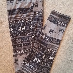 MAURICE'S FLEECE LEGGINGS, BLACK WHITE GRAY